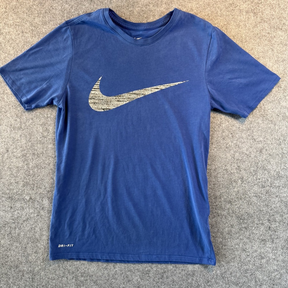 Nike The Nike Tee Dri-FIT T-Shirt Small Blue Cotton Blend Swoosh Graphic